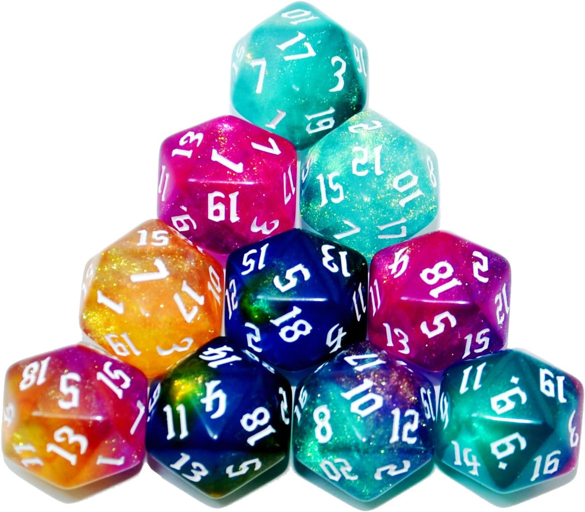 SmartDealsPro 10-Pack 20 Sided Dice D20 Polyhedral Dice for DND RPG - Sparkly Glitter - image 2