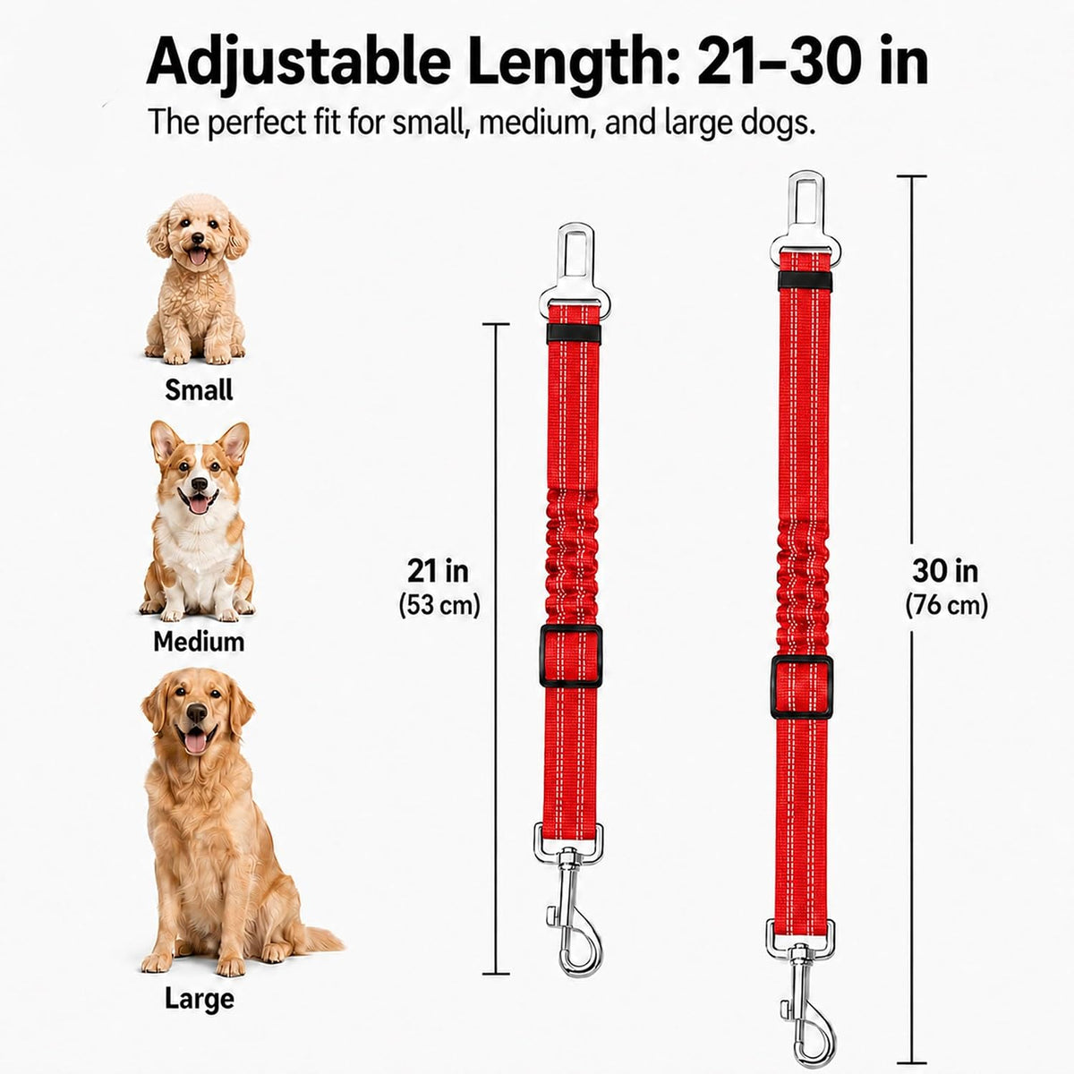 Dog Seat Belt 2Pcs, Retractable Pet Car Harness - Red - image 4