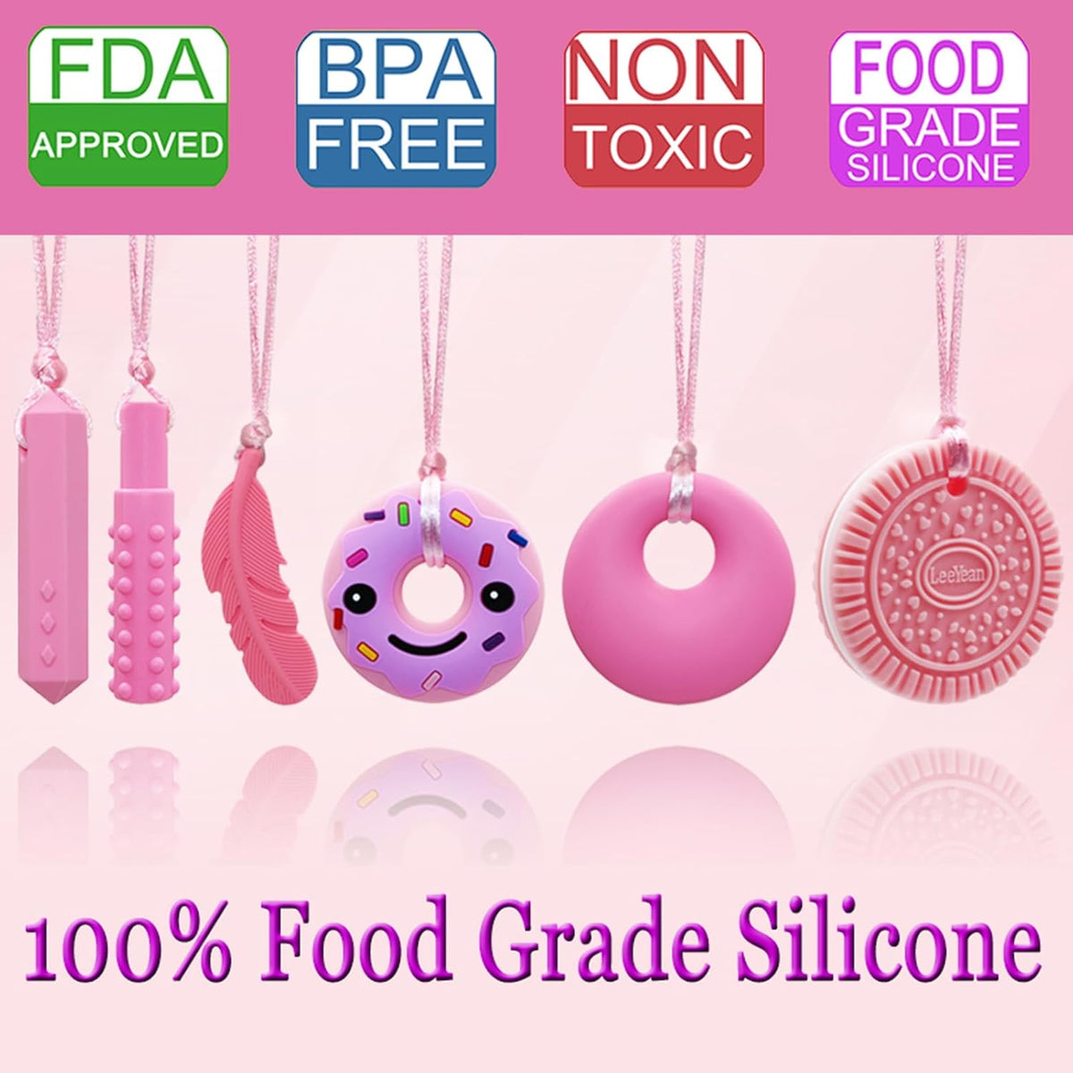 Chew Necklaces for Sensory Kids - Pink 6PCS - image 2