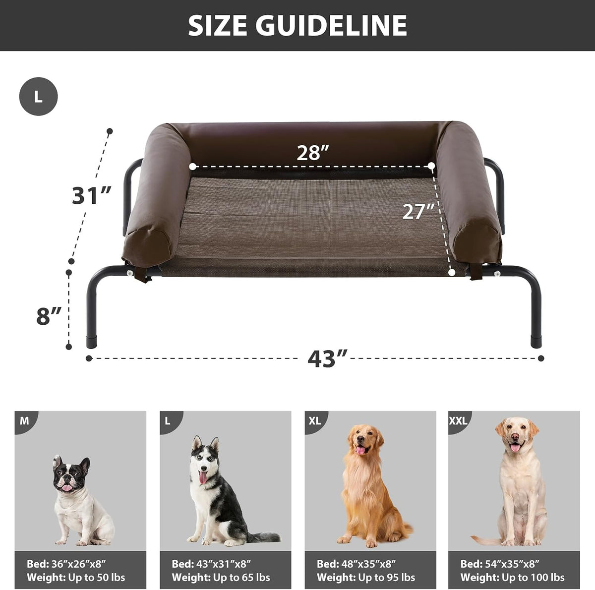 RRPETHOME Elevated Cooling Dog Cot 43x31" - Brown / 43.0"L x 31.0"W x 8.0"Th - image 2