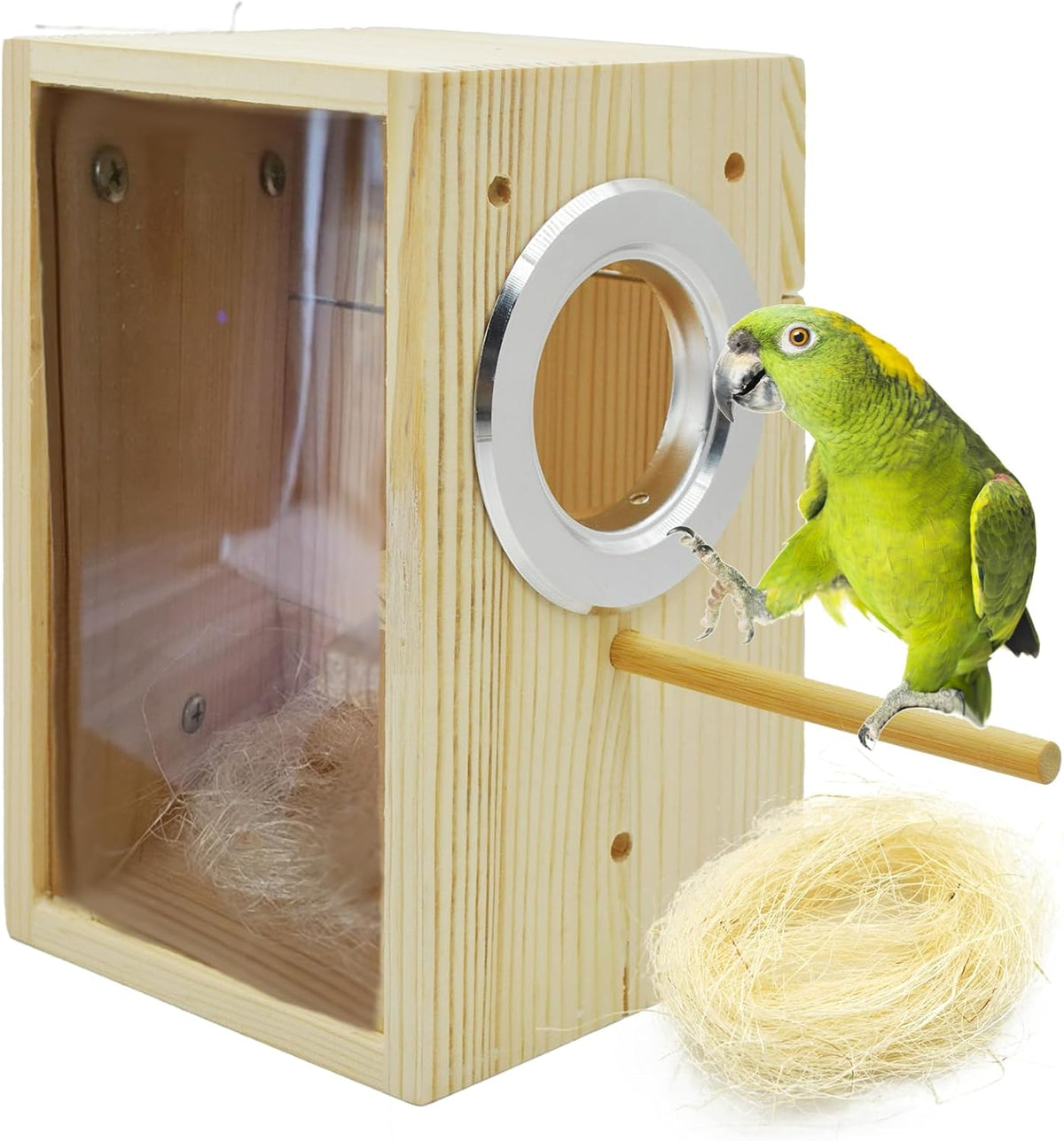 Parakeet Nesting Box Transparent Bird House Bird Nest Box for Cage - Wooden / [M:7.9 x 4.7 x 4.7 lnches]
