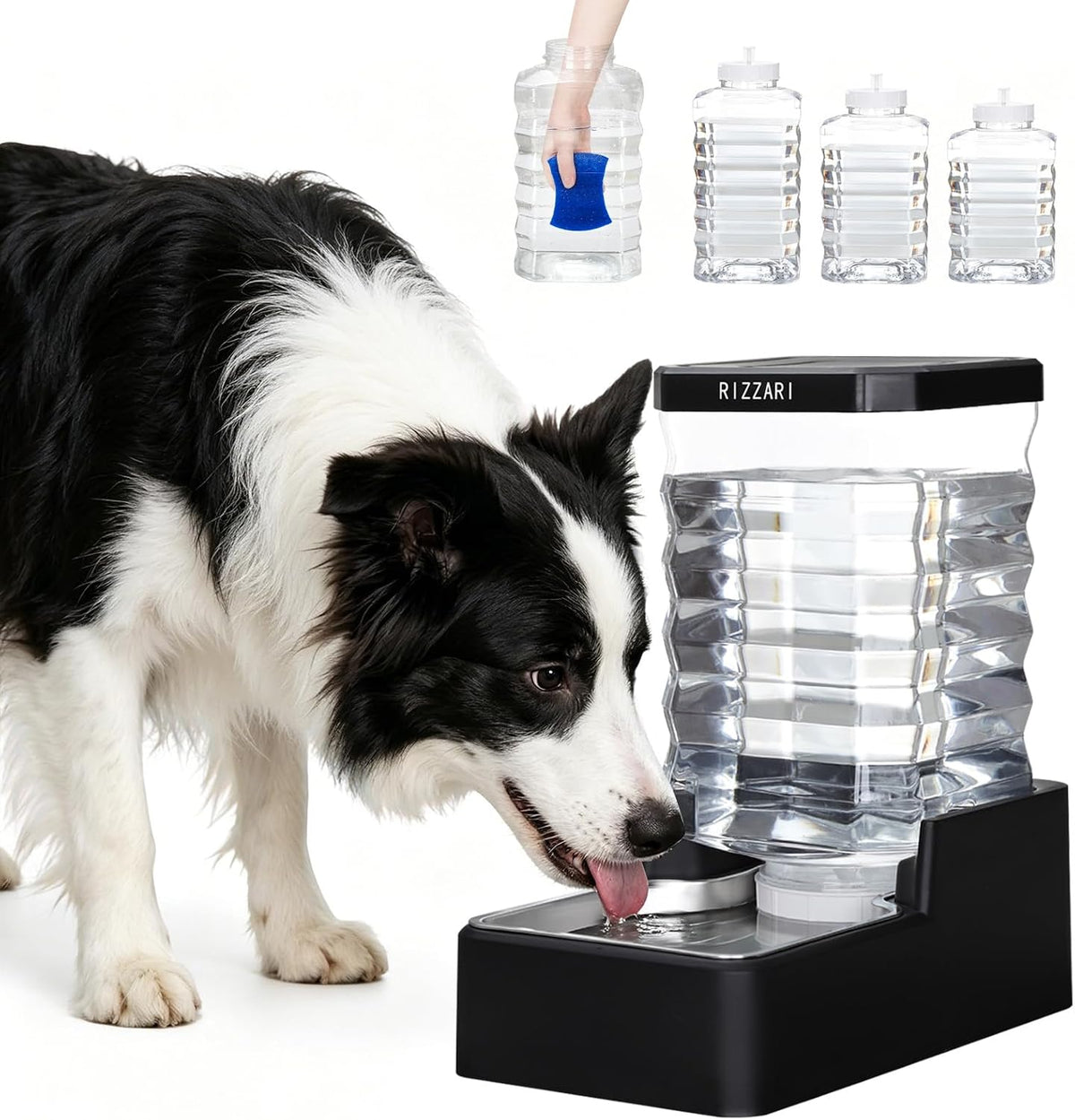 2.4Gallon Dog Water Bowl Dispenser for Dogs:Leak Resistant Waterer – Essentials for Dogs - Black with Lid / 9L