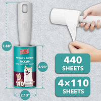 MEIQIHOME Lint Rollers for Pet Hair Extra Sticky, 440 Sheets Value Set Lint Roller with 2 Upgraded Handles, 4 Rollers Portable Pet Lint Remover for Clothes, Furniture, Carpet, Dog & Cat Hair Removal