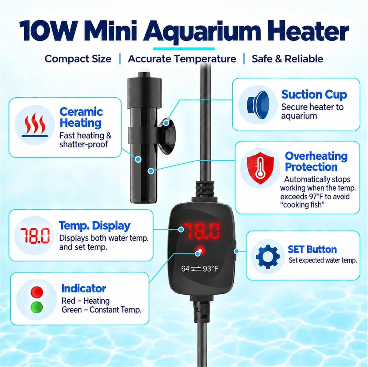 Thumb-Sized 15W Super Mini Aquarium Heater with Digital Display - For Aquariums ≤ 1 Gal - image 4