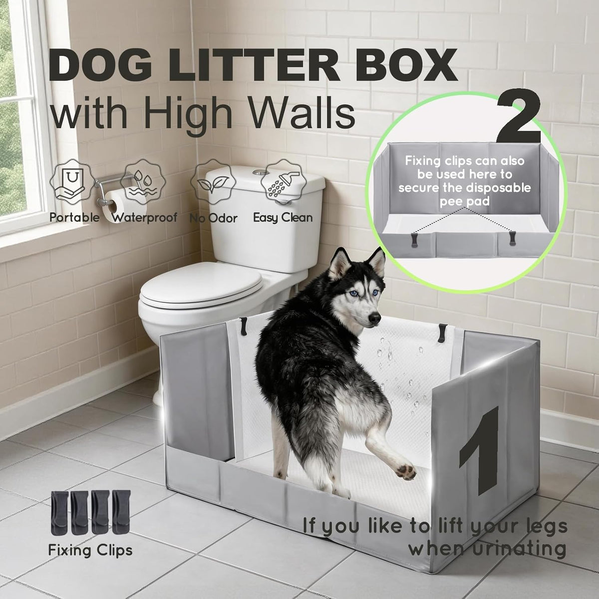 HQ4US 4LEGS Dog Litter Box Indoor High Walls - Grey / X-Large for Dog＜ 38" Length - image 2