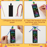 JUNEBRUSHS rainbow scratch art bookmarks with bamboo scratch sticks and colored satin ropes - view 14