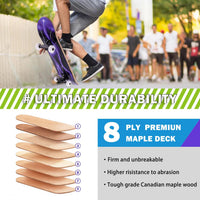Skateboard,31 x 8 Inch Complete Skateboard, 8-Layer Maple Wood Deck Double Kick Standard - Purple - image 3