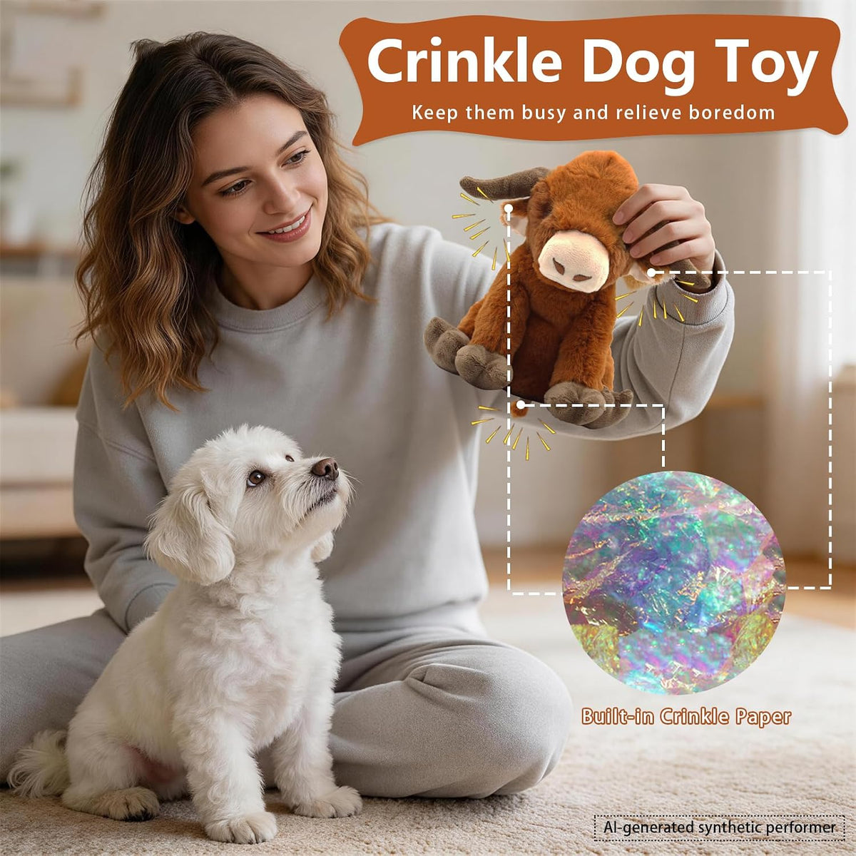 Tug of War Dog Toy, Squeaky Dog Toys Interactive Duck Puppy Toys – Essentials for Dogs - Brown Cow - image 3