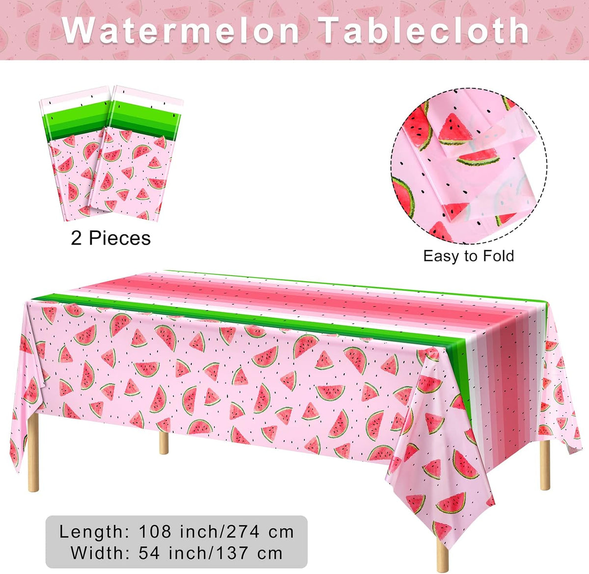 durony 2 Pieces Halloween Candy Corn Disposable Tablecloths 108 x 54 - 2 / Watermelon - image 2