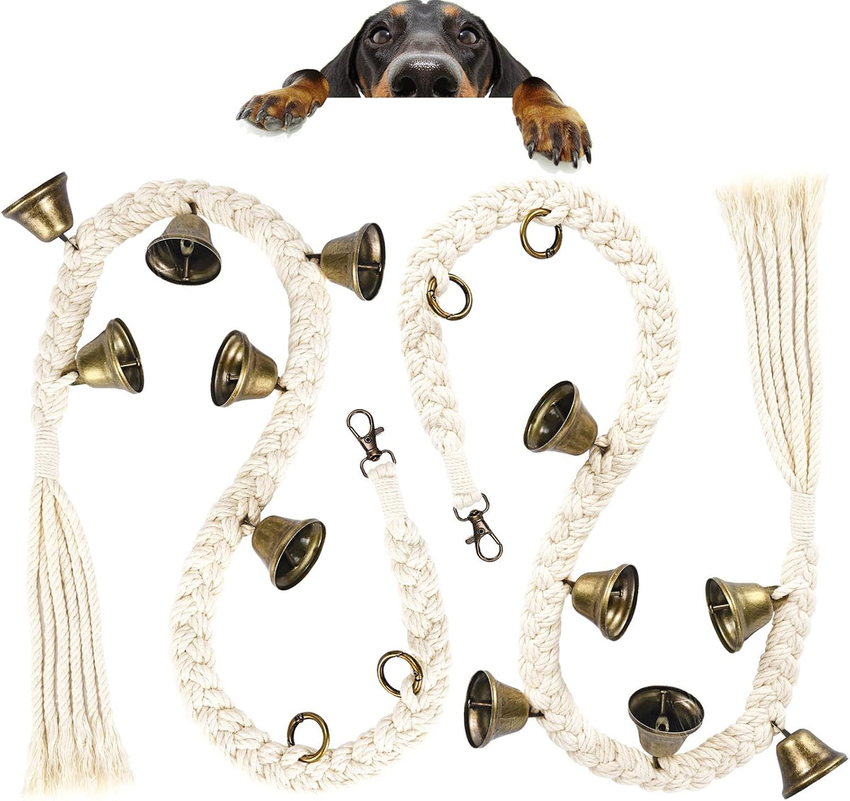Dog Bells to Go Outside, Cotton Handwoven Potty Training Bell – Essentials for Dogs - Beige; 2 Pack