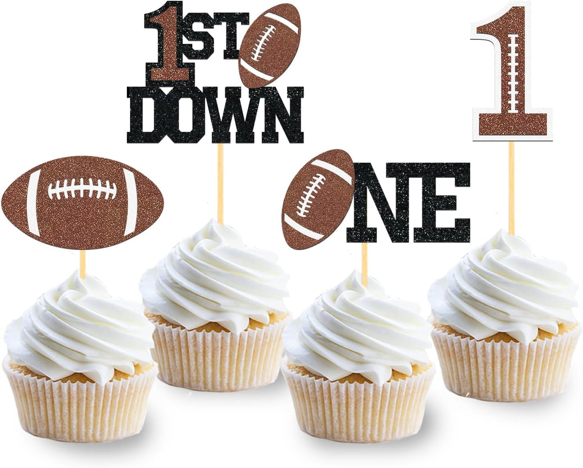 Moitkptt 24 glitter football player cupcake toppers
