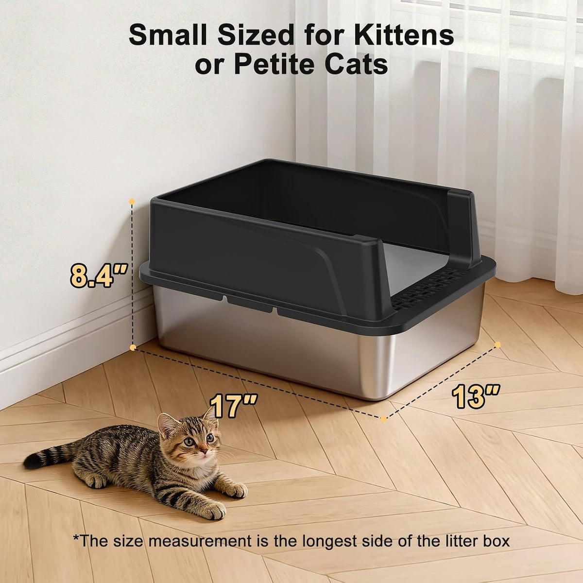 FURTIME Stainless Steel Cat Litter Box - Black / Small - image 4