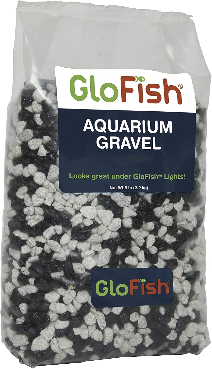 GloFish Aquarium Gravel, Black With Fluorescent Accents - Black/White / 4 x 5 x 9 inches; 5 Pounds