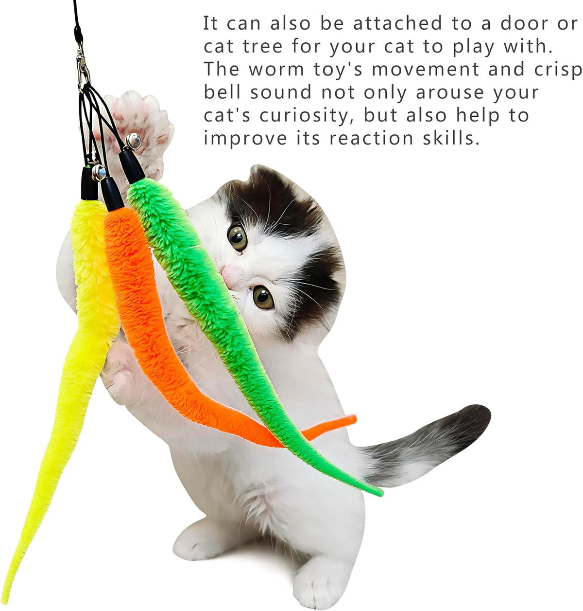 miwoowim 12 Pack Cat Wand Toy Refills with Bells - 10 Worms Refill - image 4