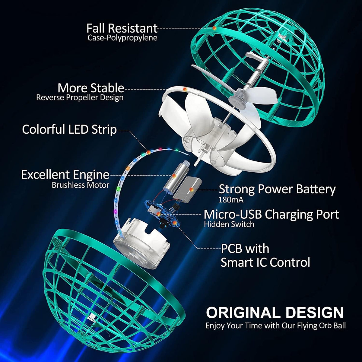 AMERFIST Flying Orb Ball Toy - Light Blue - image 2
