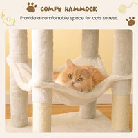 MWPO 63.8 inches Multi-Level Cat Tree for Large Cats with Sisal-Covered Scratching Posts, Padded Platform, Hammock and Condo,Stable Cat Tower Cat Condo Pet Play House-Beige