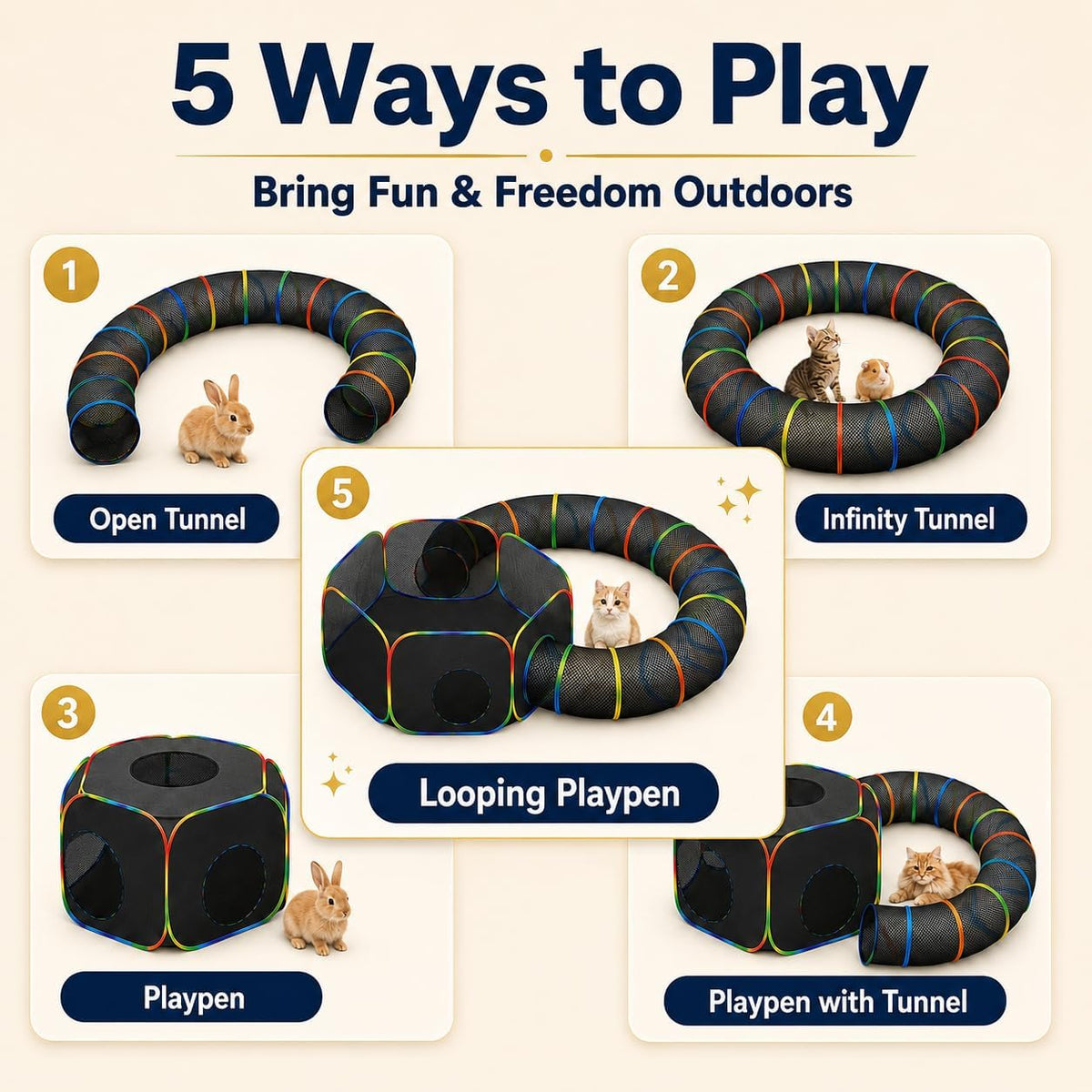Portable Cat Enclosure, Foldable Playpen for Indoor Cats - Tent + Circle Tunnel - image 2