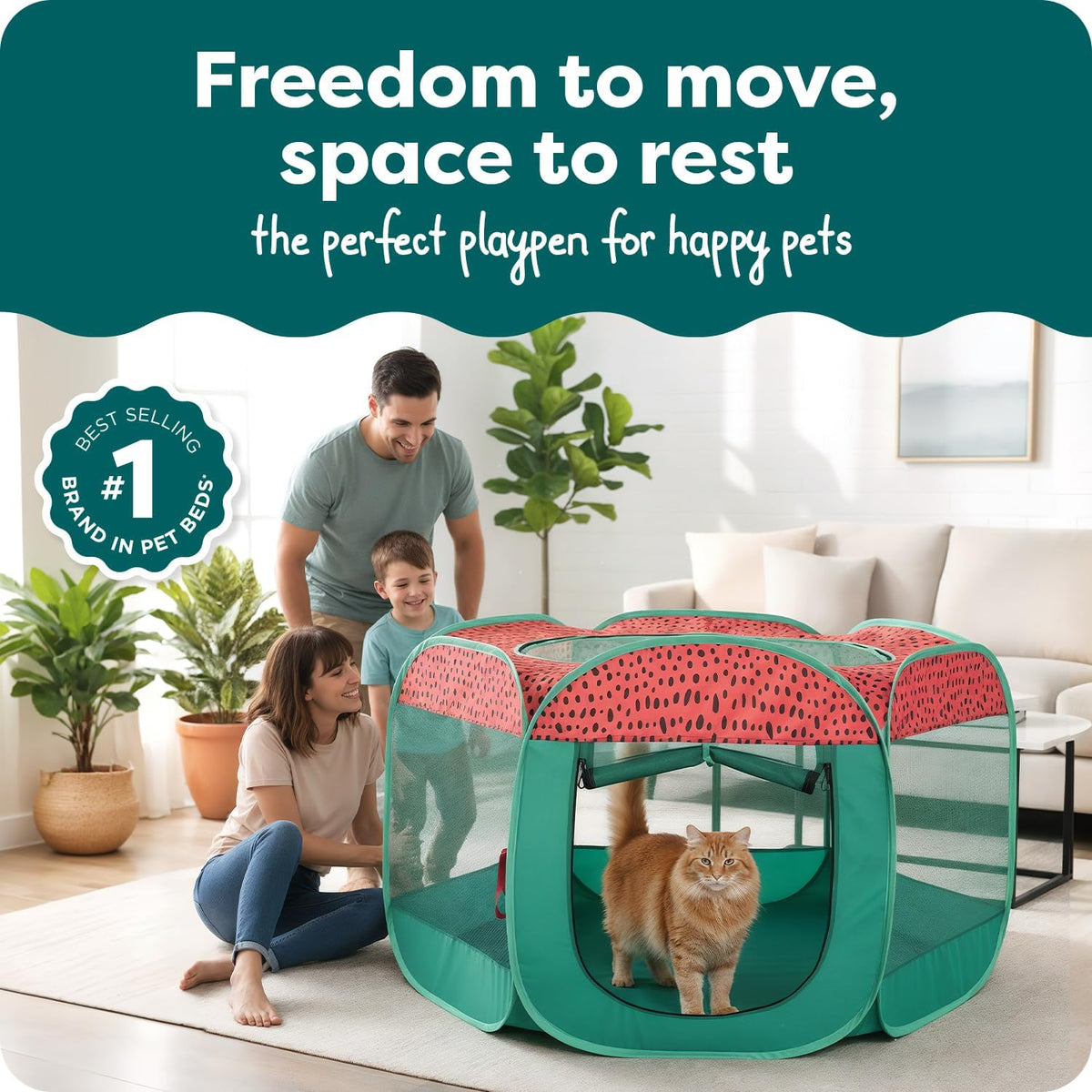 FurHaven Soft-Sided Dog & Cat Playpen - Green & Pink / Extra Large - image 2