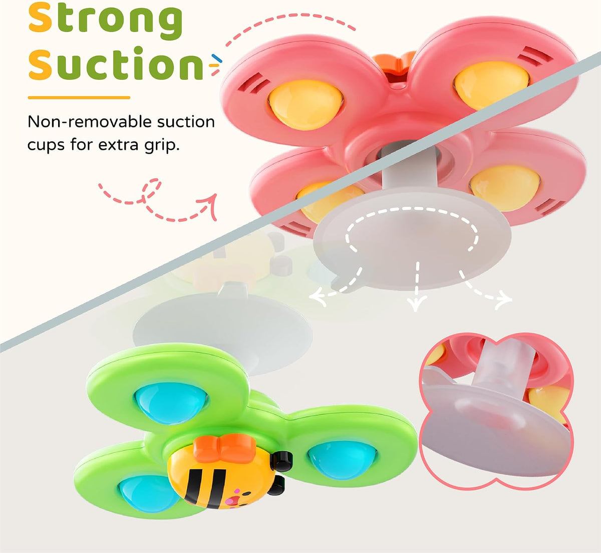 LiKee Strong Suction Cup Fidget Rotating Sensory Bath Toys for Baby - Sun - image 2