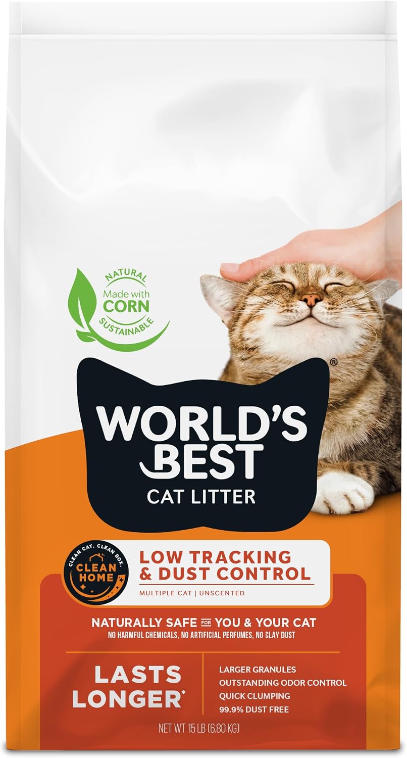 World's Best Cat Litter Low Tracking & Dust Control, Unscented - 15lb