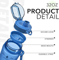 32oz Motivational Water Bottles with Time Marker & Fruit Strainer, Transparent Gradient Color Water Bottle with Times to Drink, Leakproof & BPA Free, Reusable Bottle with Strap (No Straw)