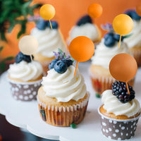 75 Pieces Cake Balls Topper Decorations Foam Cupcake Topper Mini - Orange Khaki Series - image 4