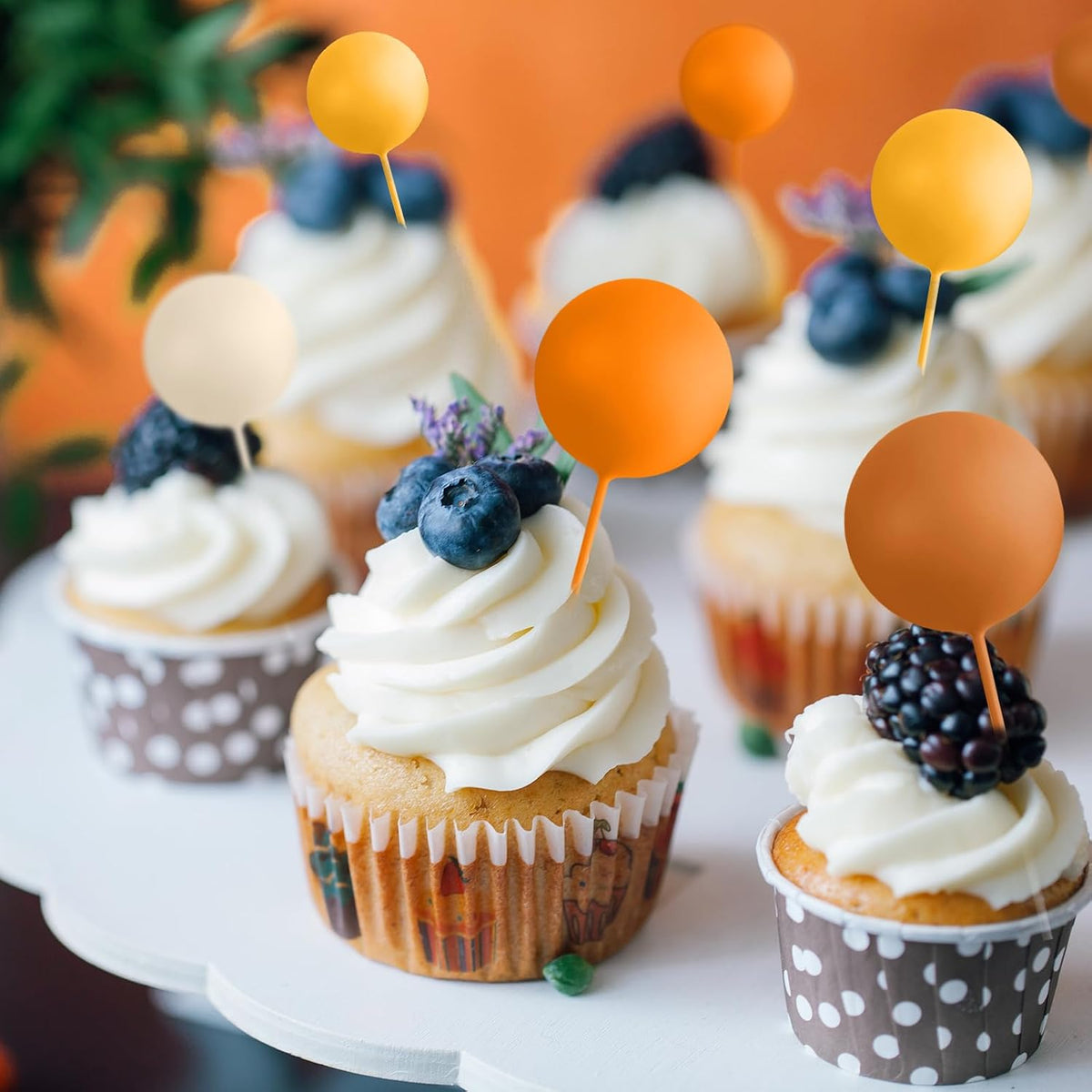 75 Pieces Cake Balls Topper Decorations Foam Cupcake Topper Mini - Orange Khaki Series - image 4