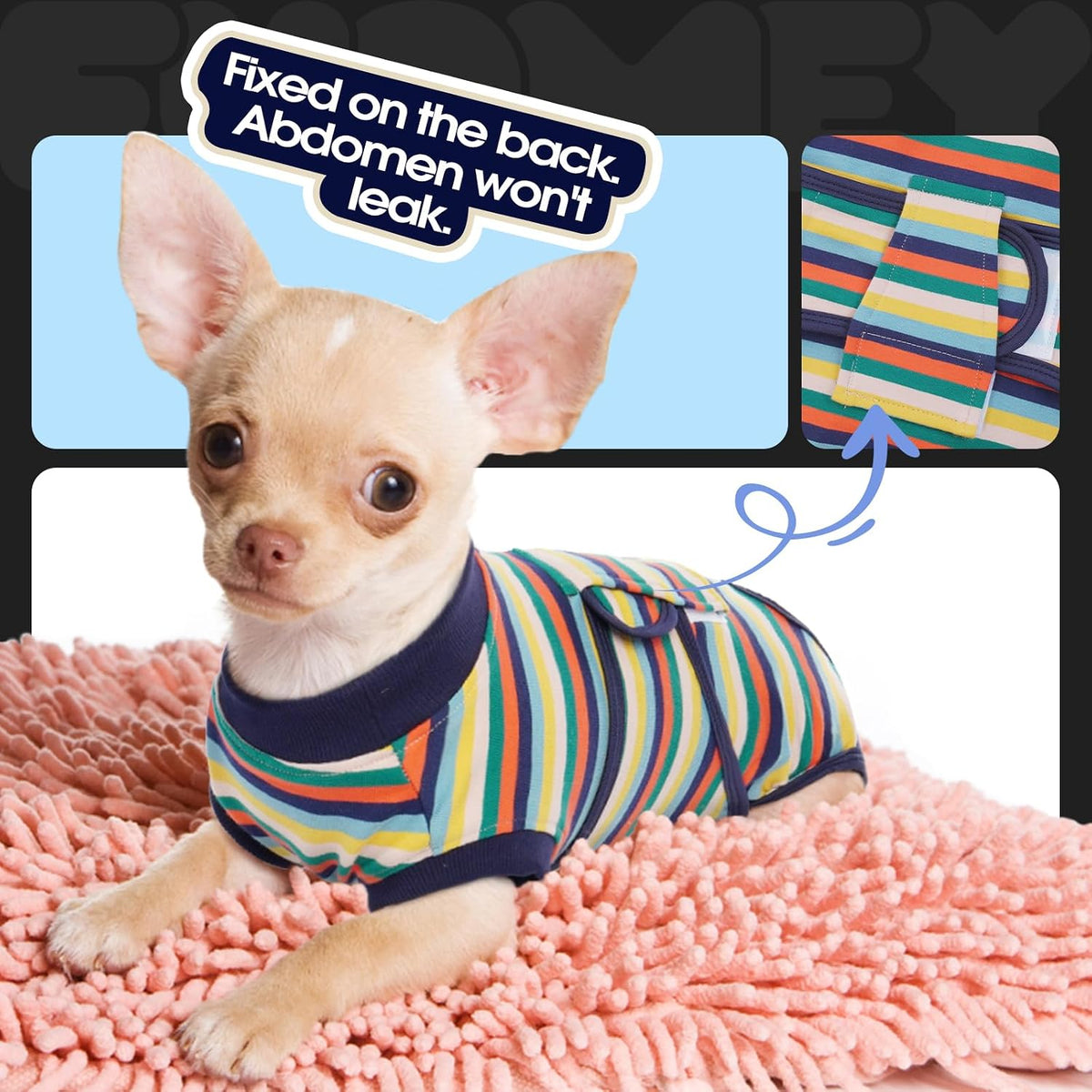 Dog Surgery Suit, Surgical Suit for Dogs, Dog Onesie for Surgery – Essentials for Dogs - Xxl(back:24.8-29.5in,wt:75+lbs) / Dark Blue Stripes - image 4