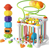 Aprilwolf Montessori Sensory Cube Toy for 1 2 3 Years Old – Fun for Kids & Family - 7.1 inch Track Ball Cube