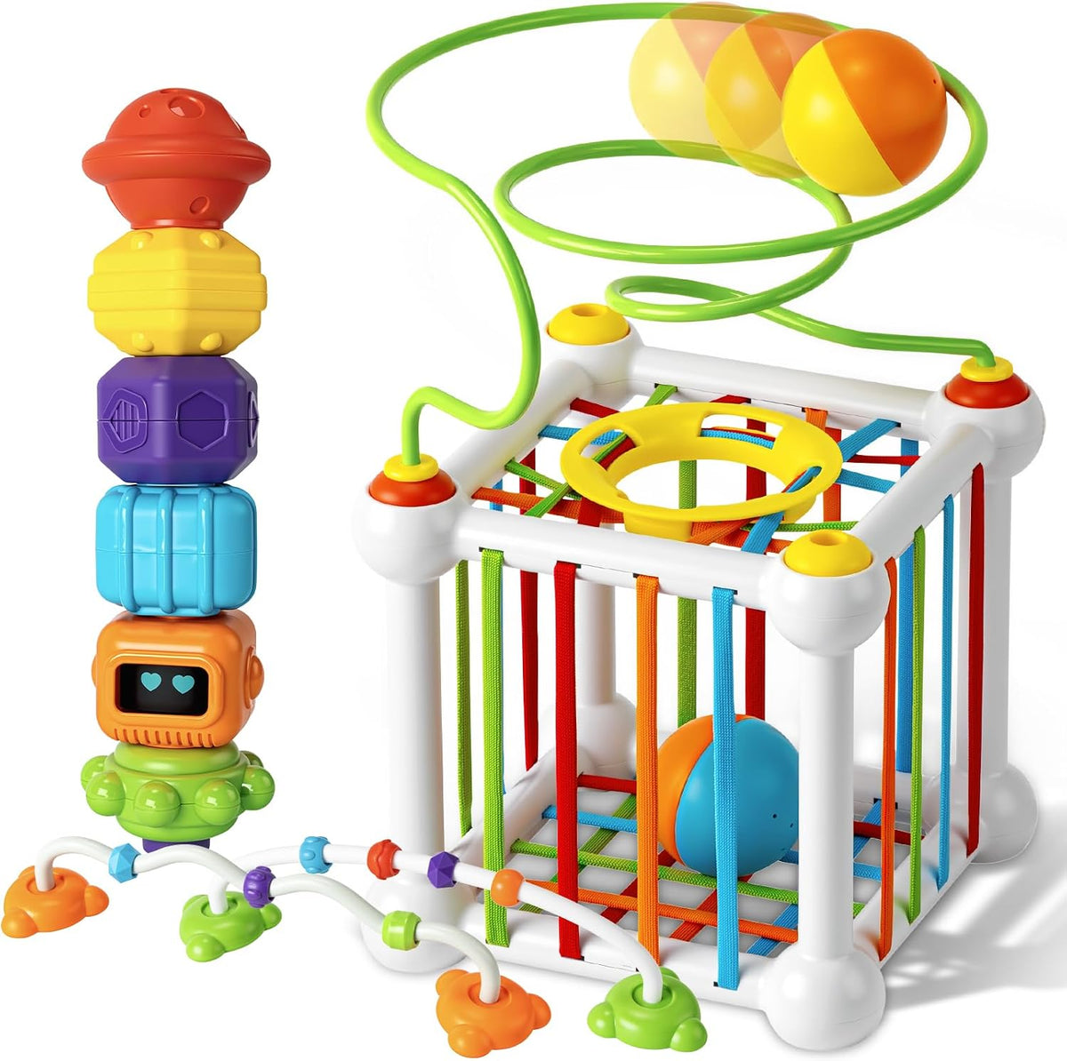 Aprilwolf Montessori Sensory Cube Toy for 1 2 3 Years Old – Fun for Kids & Family - 7.1 inch Track Ball Cube