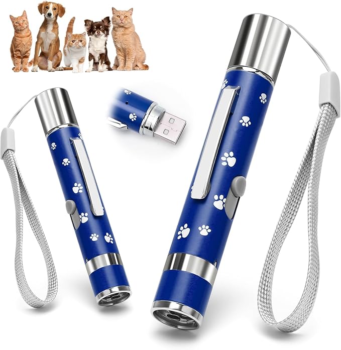 EAWONGEE Cat Toys, Interactive Toy for Cats with 7 Light Projection Modes, Interactive Kitty and Pet Dog Toy for Training Chaser, 2 Pieces Blue