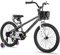 JOYSTAR Pluto 12-20" Kids Bike with Light Up Training Wheels – Fun for Kids & Family - Charcoal / 18 Inch with Flash Training Wheels & Kickstand