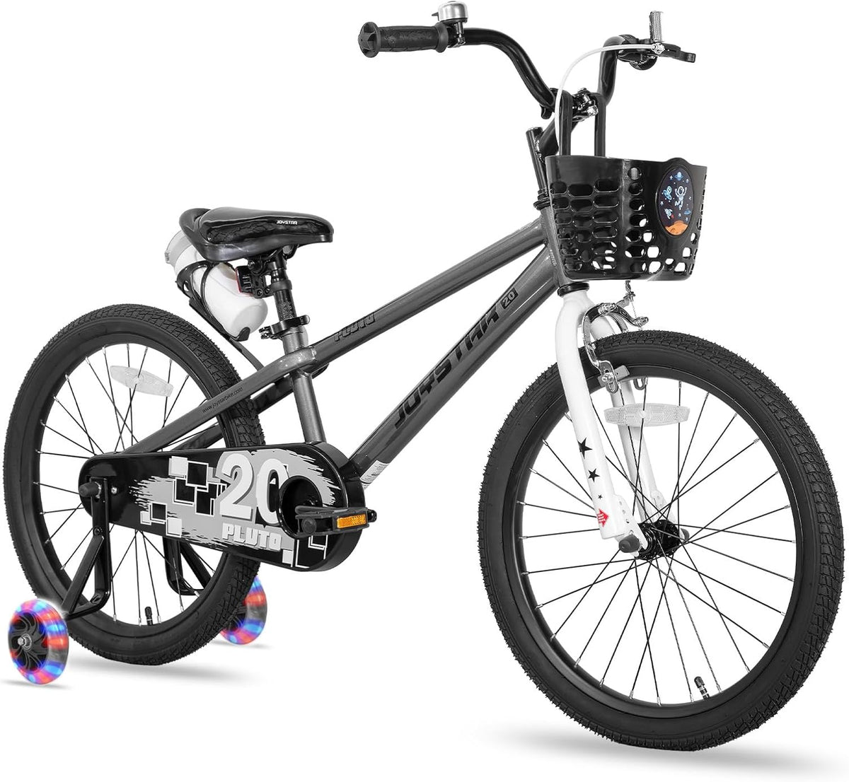 JOYSTAR Pluto 12-20" Kids Bike with Light Up Training Wheels – Fun for Kids & Family - Charcoal / 18 Inch with Flash Training Wheels & Kickstand