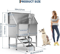 50" Stainless Steel Professional Dog Washing Station - Pet Bathing Tub w/Non-Slip Stairs | Slip-Resistant Floor Grate | for Large/Medium/Small Dogs
