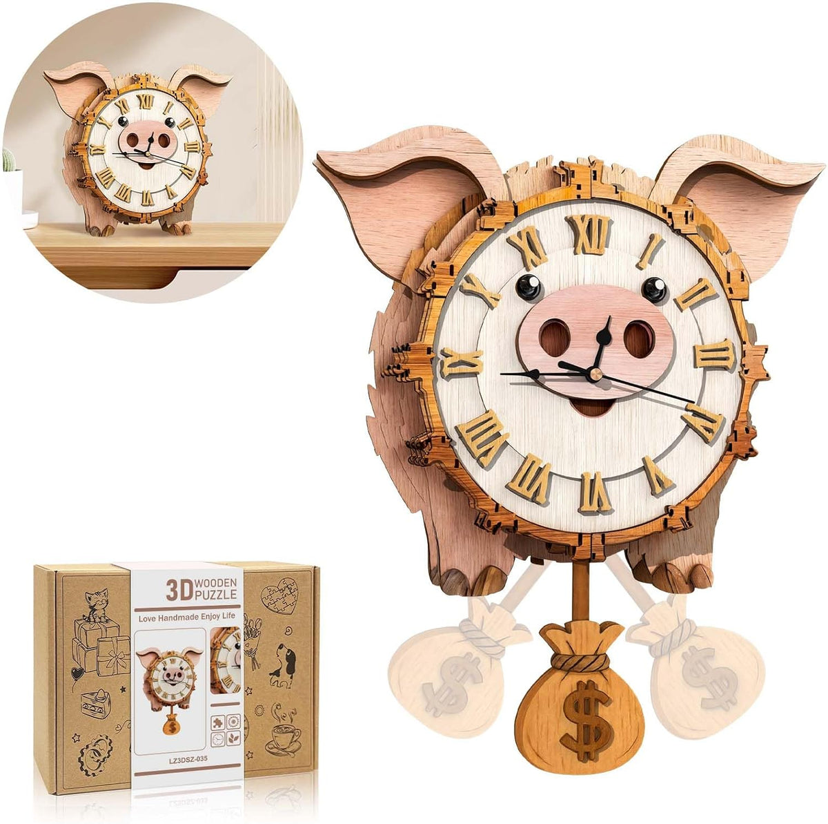 Halloween 3D Puzzles for Adults Halloween Puzzle Clock Adult Craft – Fun for Kids & Family - Pig Clock