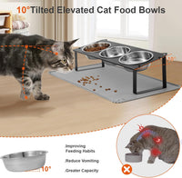 Elevated Cat Bowls with Food Mat - Black-3Bowls - image 2