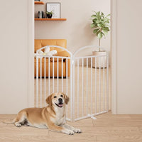 2 Panles Full Matel Freestanding Dog Gates with Door, 48"Extra Wide 36"Tall Free Standing Dog Pet Gate for Indoor & Outdoor. Foldable Pet Fences for Doorways, House, Stairs, Porch, Deck, Yard