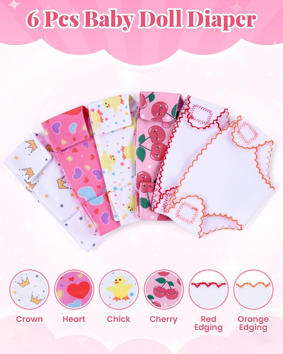 BABESIDE 6 reusable baby doll diapers in assorted prints for 12 to 15 inch dolls - view 4