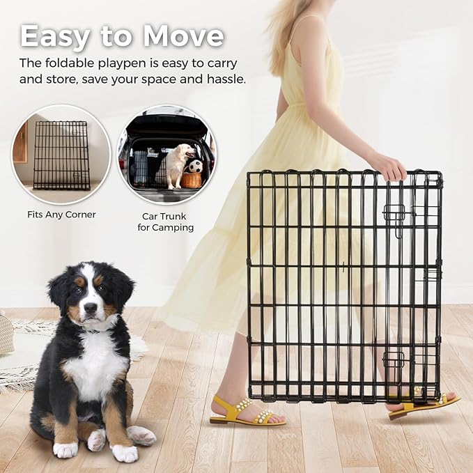 Foldable Dog Playpen 48" Height 8 Panels Metal Exercise Pen with Door - Indoor/Outdoor Dog Play Pen for Medium-Large Dogs, Portable Pet Fence for Yard Garden Camping, Black