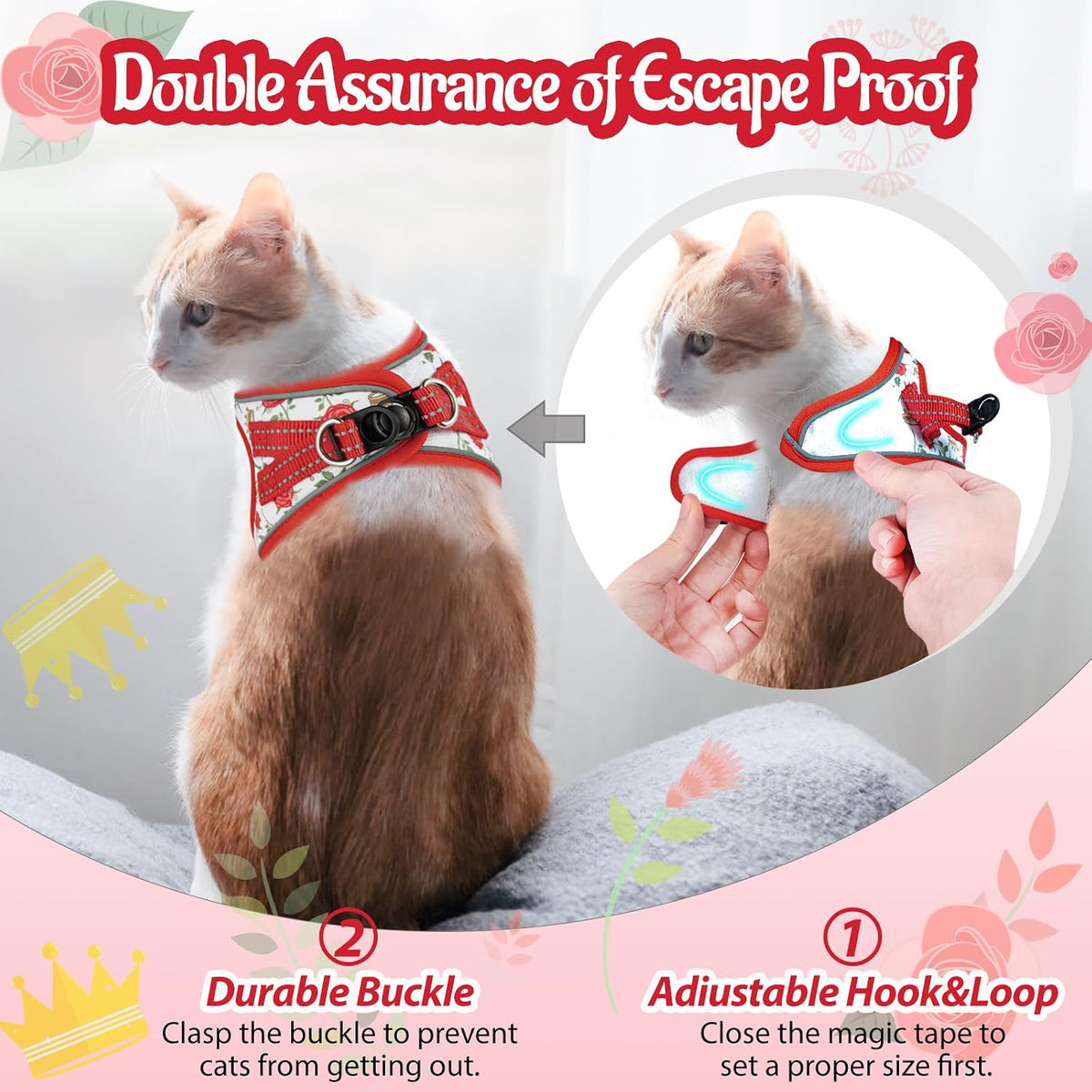 Cat Harness and Leash Escape Proof for Walking - XXS-Chest(8.7"-10.2") / Red - image 4