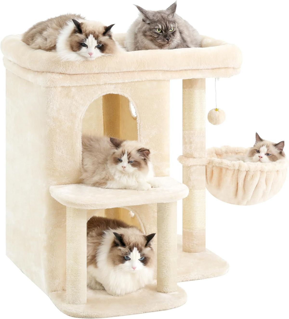 Heybly 26.3" Cat Tree for Large Cats with Big Perch & Dual Condos - Beige / 26.3 inch - image 4