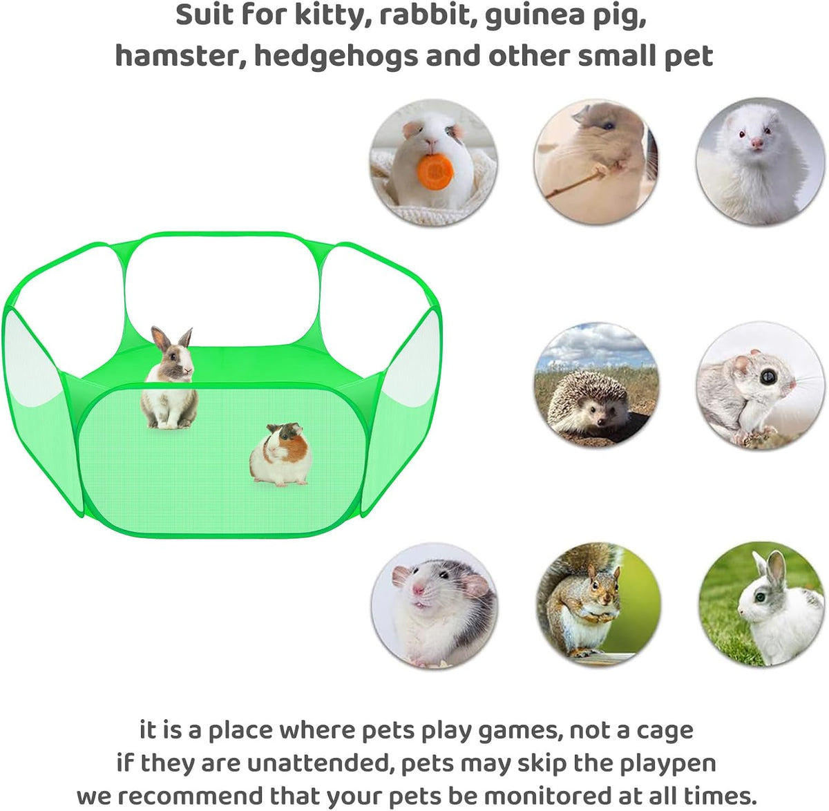 Small Animal Playpen, Pop-Up Portable Play Yard for Guinea Pigs - Green - image 4