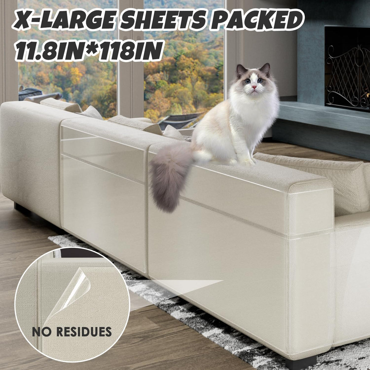 NO PINS Pain Cat Scratch Furniture Protector-12 Pack Thicken - Roll 118" × 11.8" - image 2