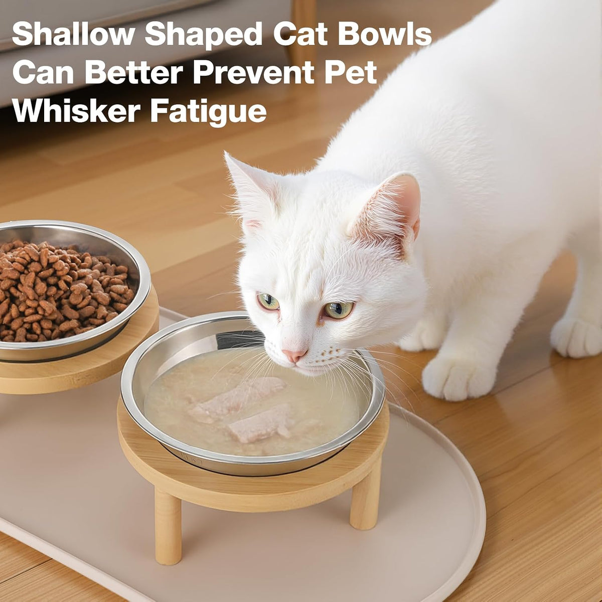 Elevated Cat Bowls with Food Mat - Bamboo - image 3