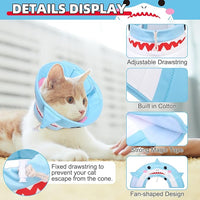 KOOLTAIL Cat Cone Collar, Adjustable Soft Comfortable Cat Recovery Collar to Stop Licking, Foldable Donut Water Resistant Pet Cone for Small Large Cats Kittens After Surgery Shark S