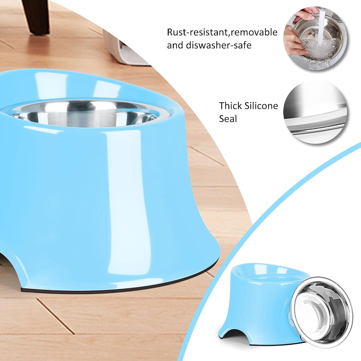 Tilted Elevated Dog Bowls Non-Slip & Non-Spill Pet Feeder - M/2 Cup / Blue - image 2