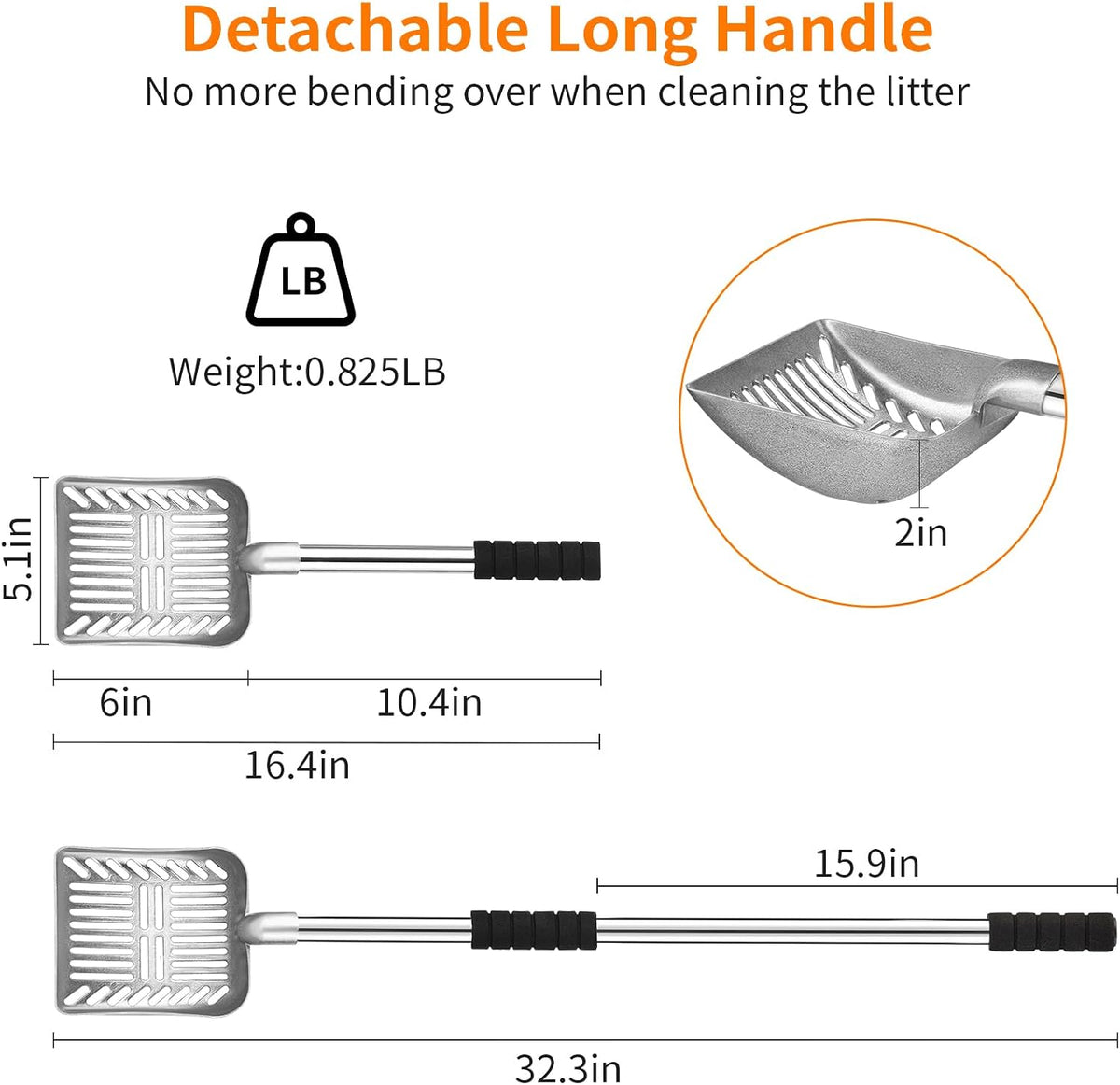 Metal Cat Litter Scoop, Detachable Long Handle Litter Scooper – Daily Care for Cats - silver shovel - image 2