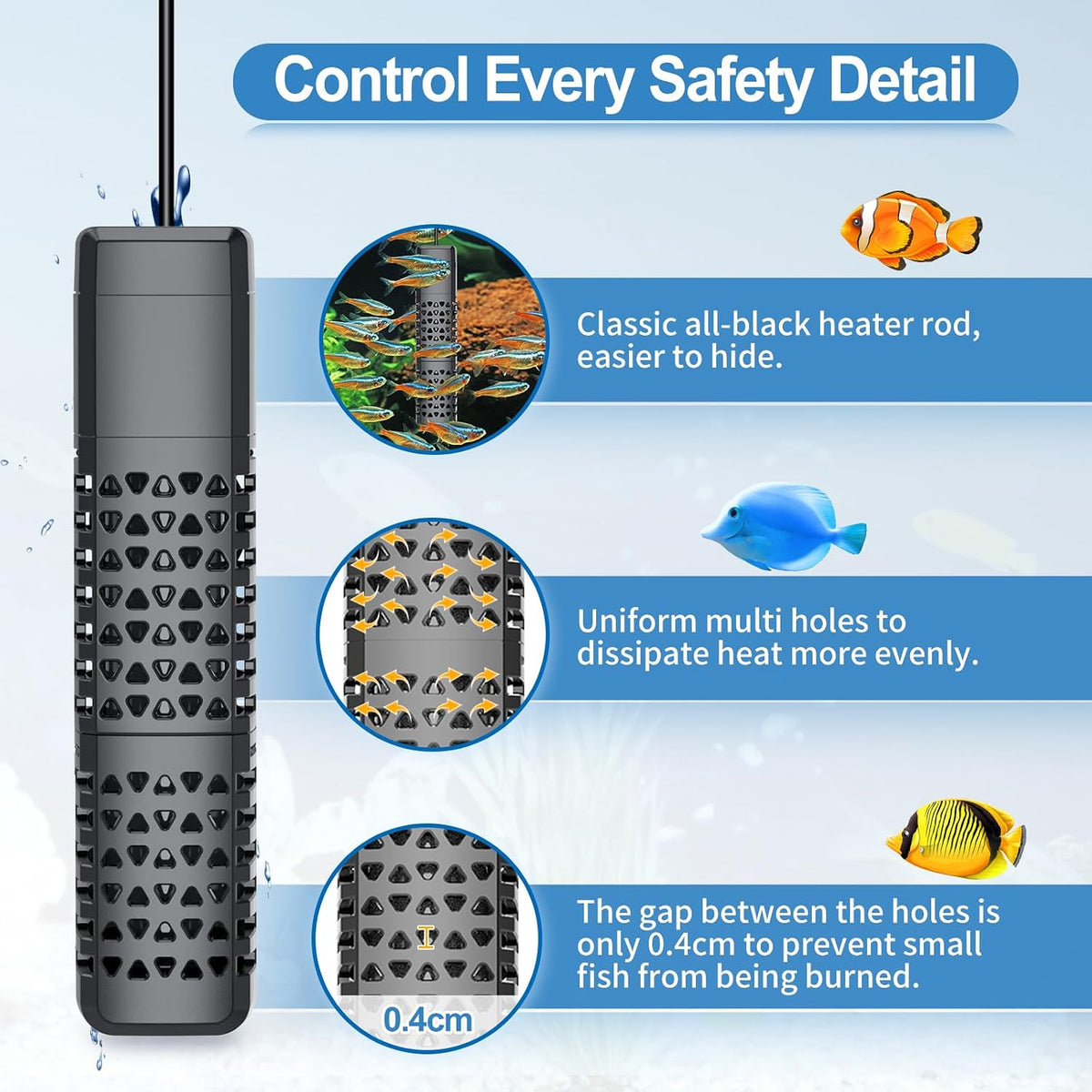 HiTauing Aquarium Heater, Upgraded 300W/500W Fish Tank Heater with Intelligent Leaving Water - 100W for 10-20 Gallon - image 4