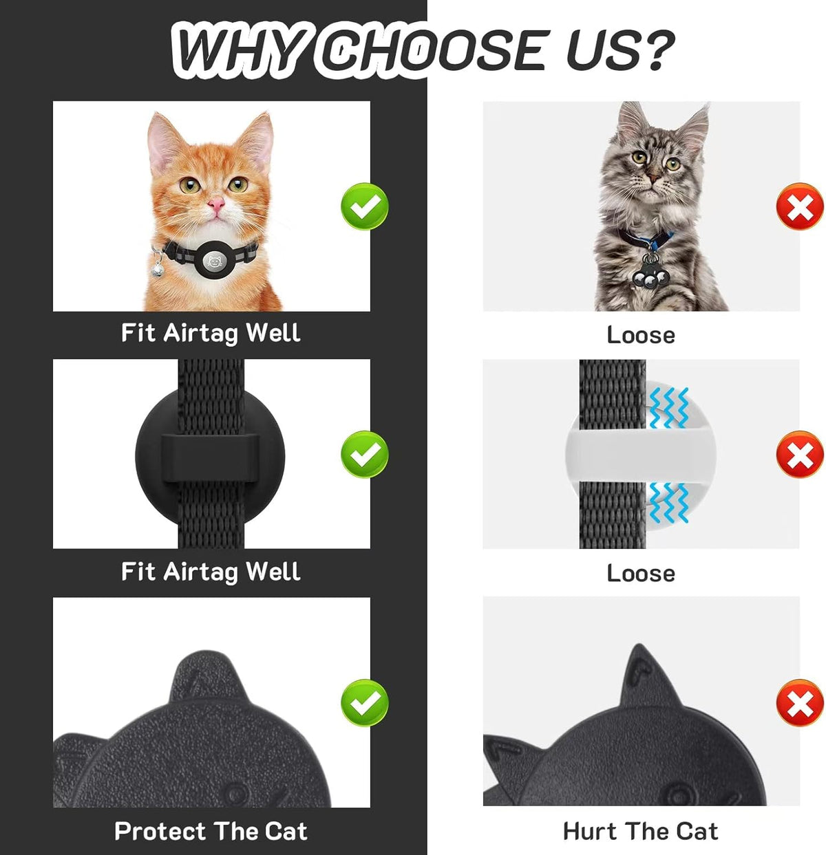 2 Pack Airtag Cat Collar Breakaway with Bell - Black - image 2