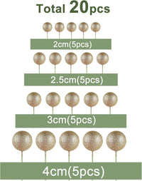 ASTARON 20 Pcs Gold Balls Cake Topper Decorations for Birthday Cake - Glitter Champagne Gold - image 2